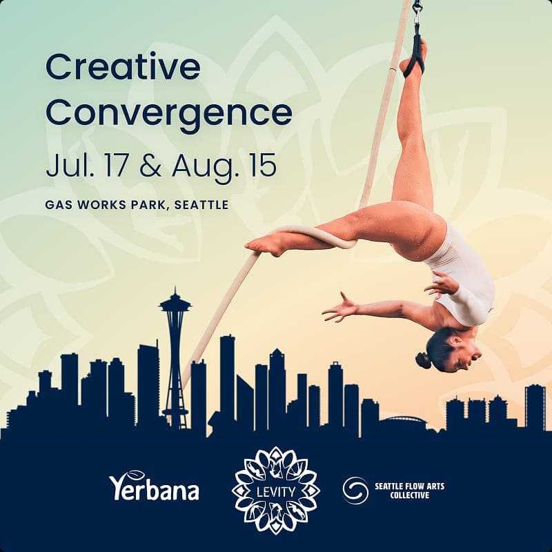 Creative Convergence flyer: July 17 and August 15 at Gas Works Park, Seattle, with Seattle Flow Arts Collective and Yerbana